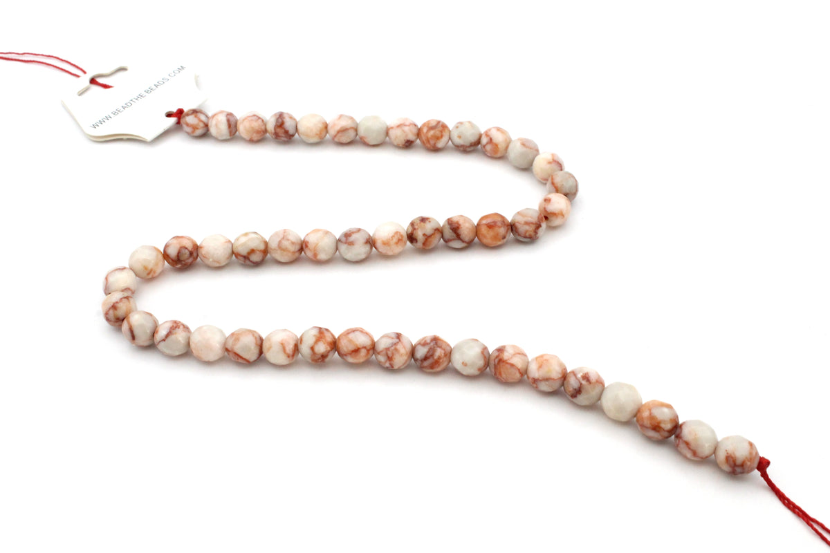 Red Network Jasper Sherly Dragon Round Faceted, 16 inches strand