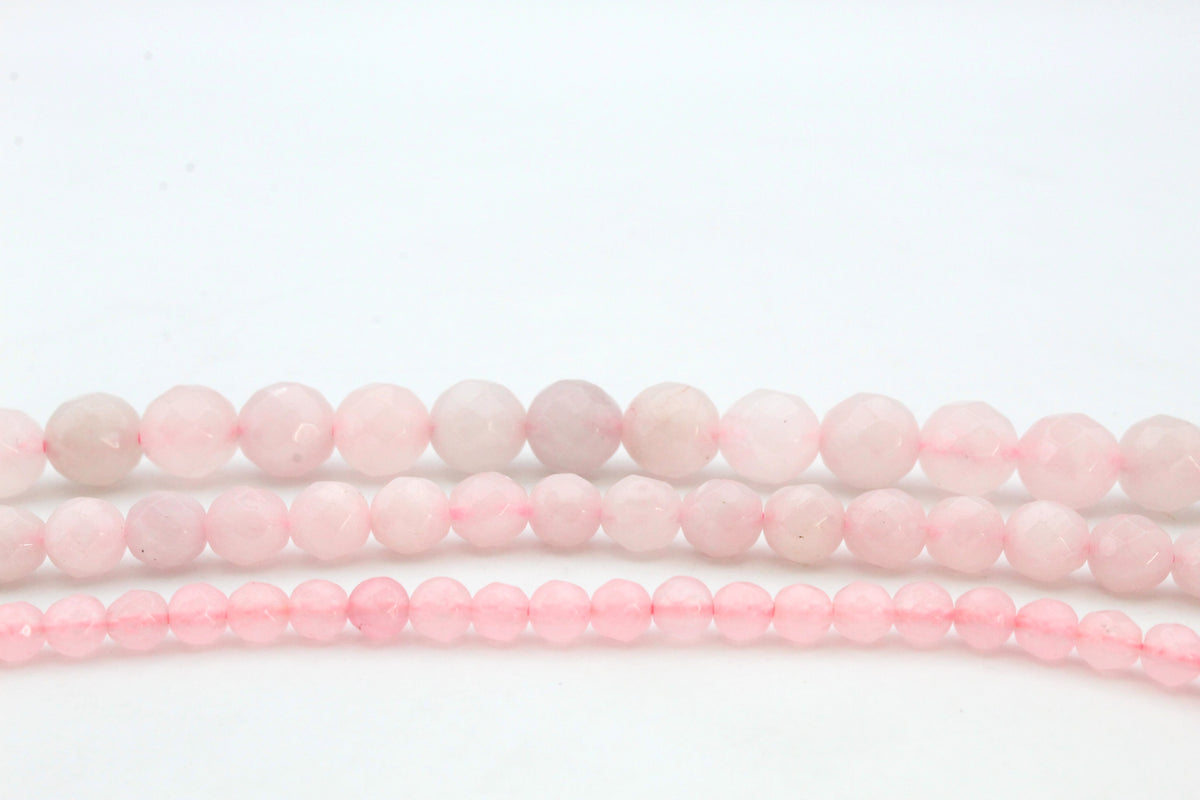 Rose Quartz Round Faceted Gemstone Beads 16" Strand