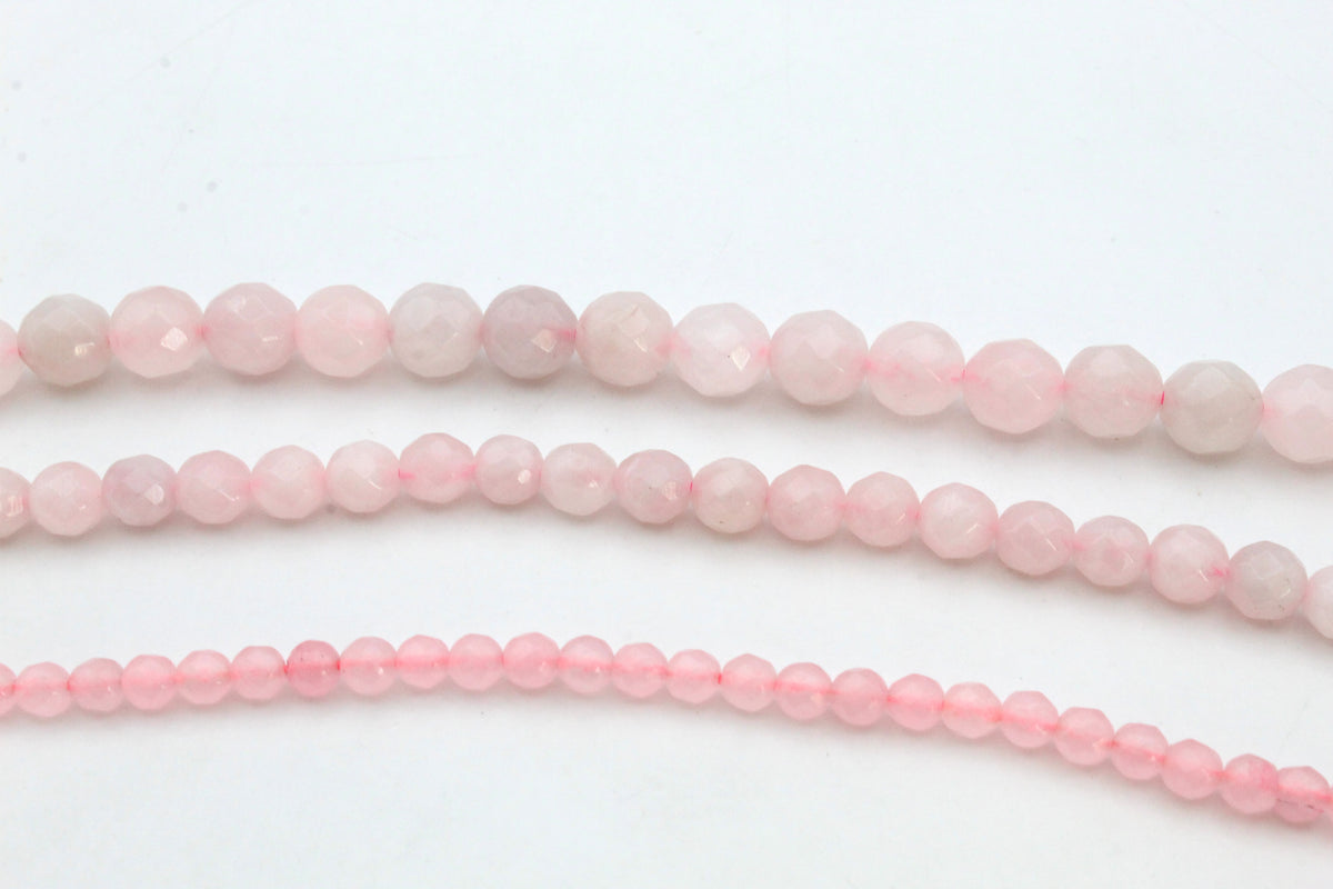 Rose Quartz Round Faceted Gemstone Beads 16" Strand