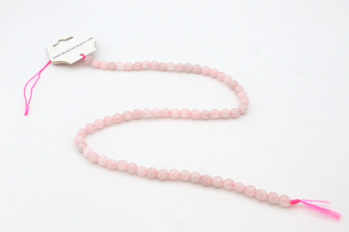 Rose Quartz Round Faceted Gemstone Beads 16" Strand