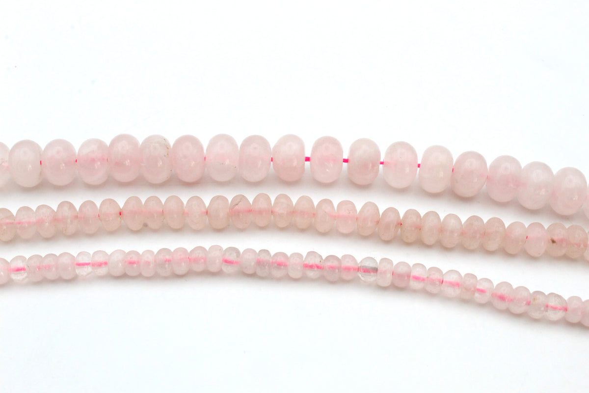 Rose Quartz Rondelle Smooth Gemstone Beads 16" Strand