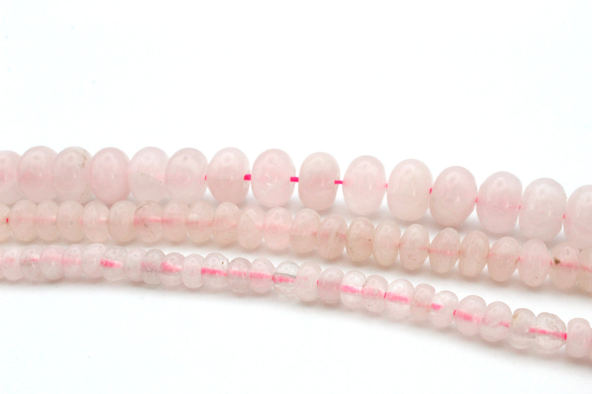 Rose Quartz Rondelle Smooth Gemstone Beads 16" Strand