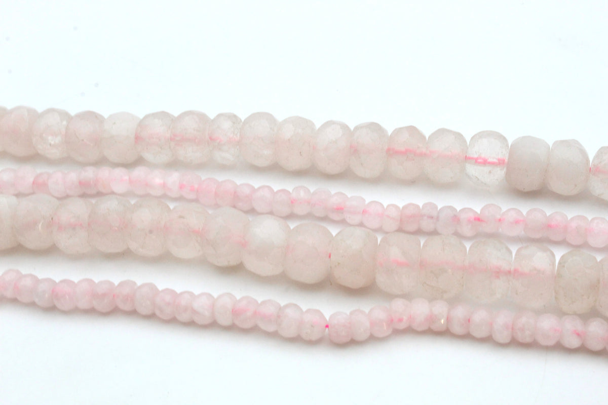 Rose Quartz Roundelle Faceted Gemstone Beads 16" Strand