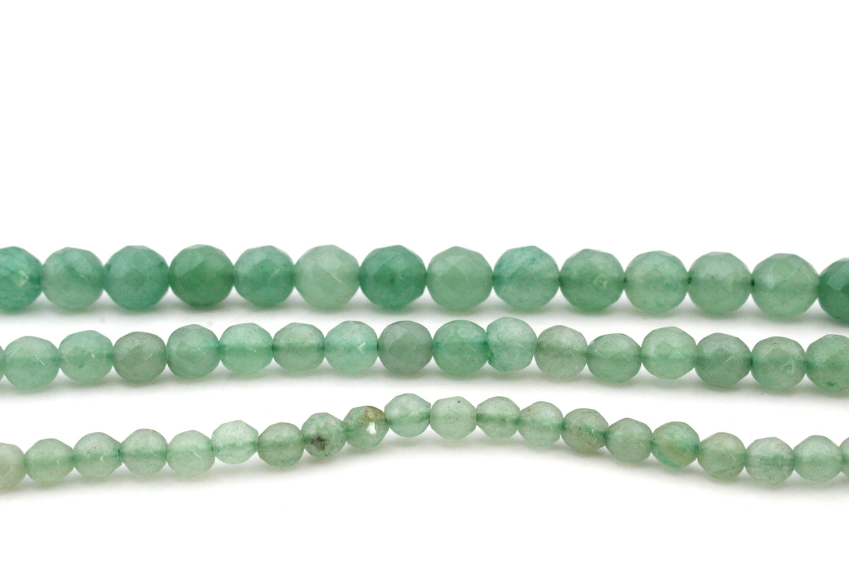 Green Aventurine Round Faceted Gemstone Beads 16" Strand