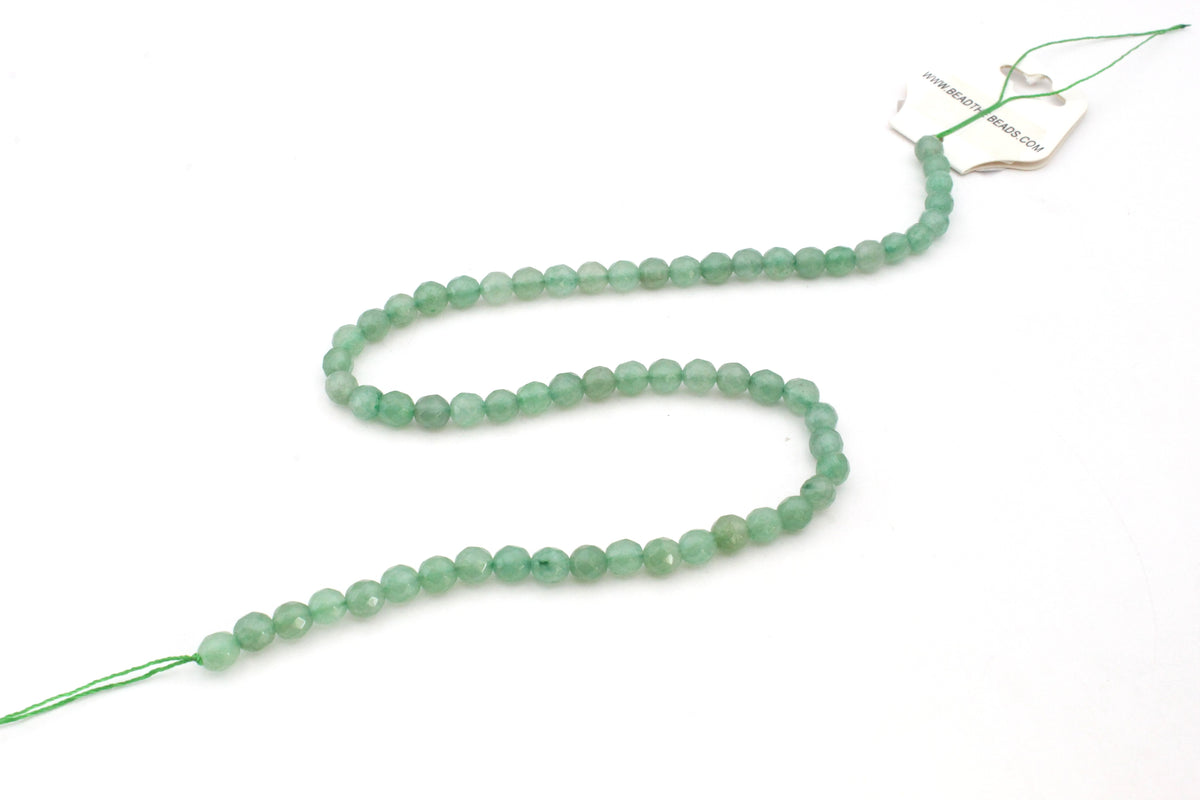 Green Aventurine Round Faceted Gemstone Beads 16" Strand