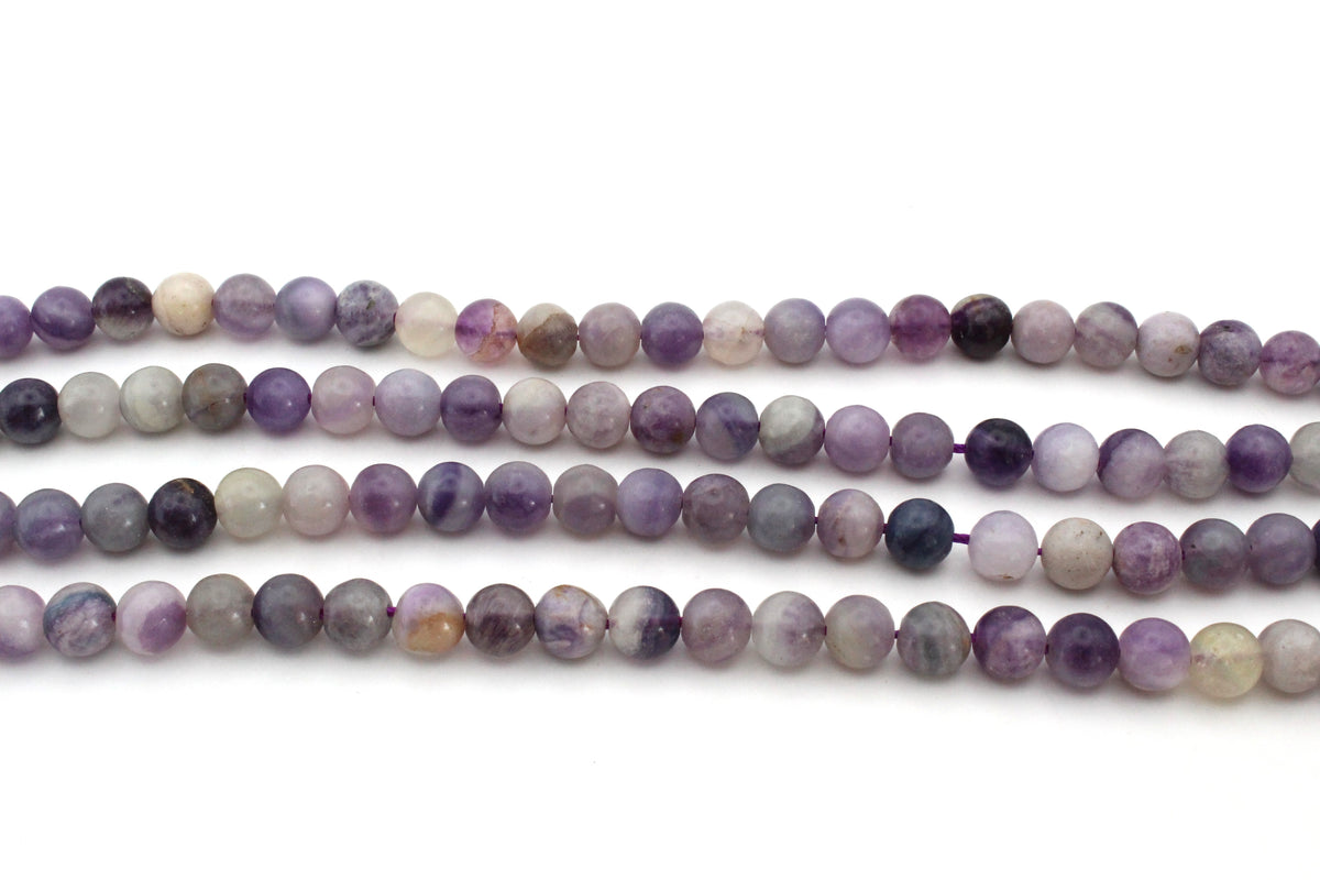 Purple Flower Flourite Round Gemstone Beads 16" Strand