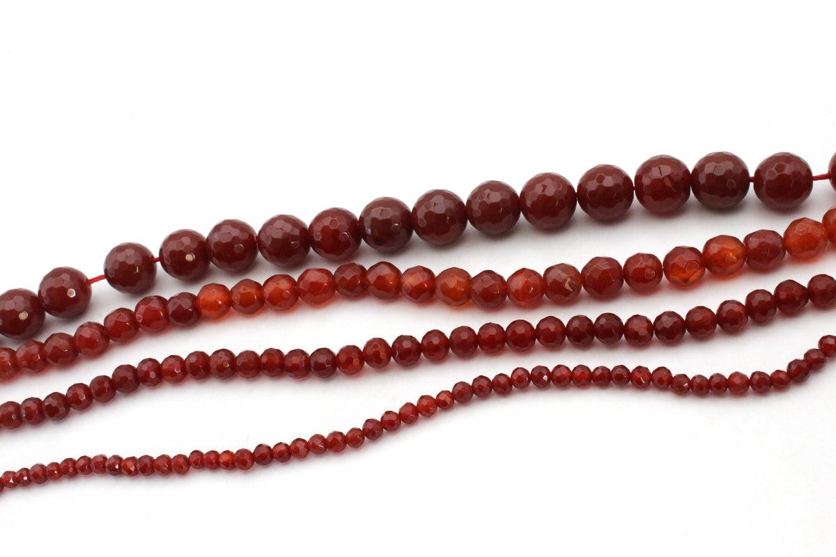 Carnelian Stone Round Faceted Grade AAA Gemstone Beads 16" Strand