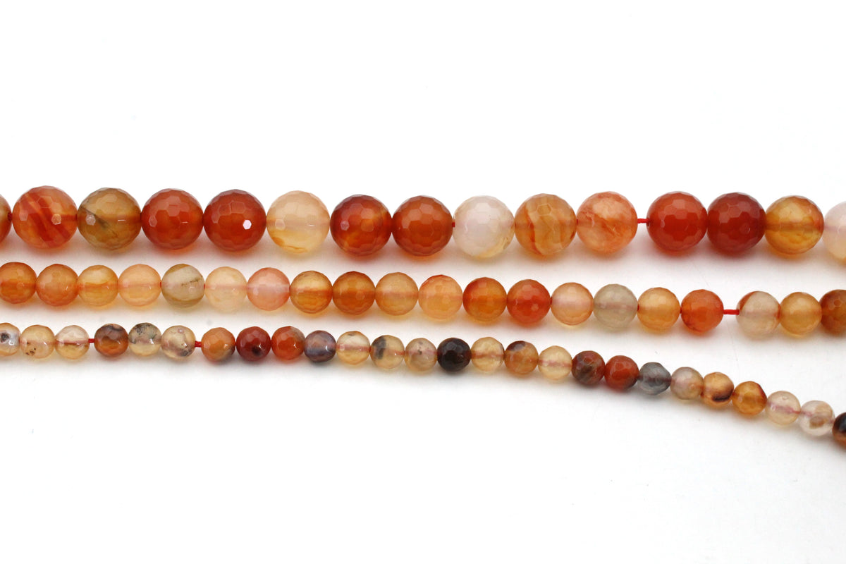Carnelian Stone Round Faceted AB Gemstone Beads 16" Strand