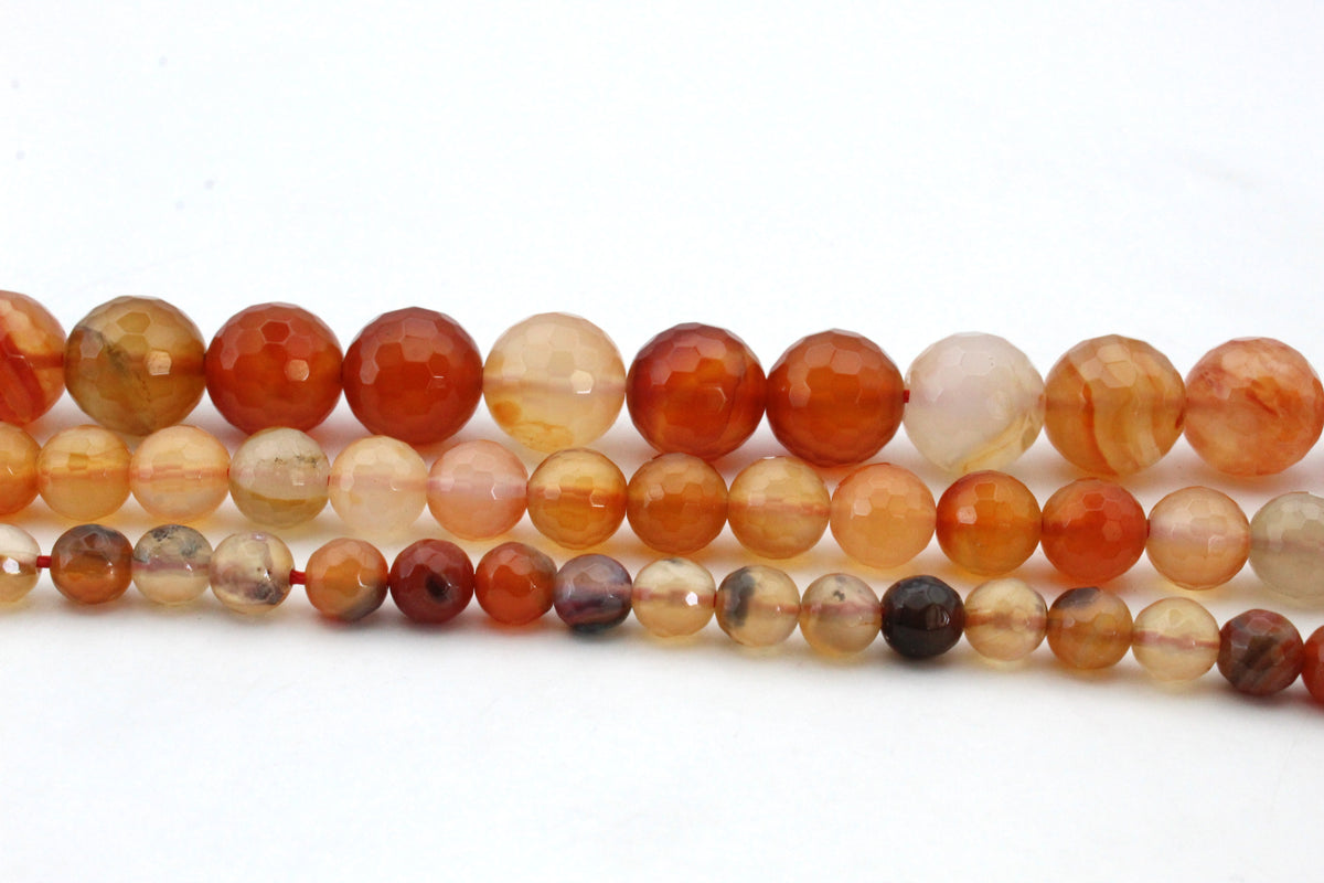 Carnelian Stone Round Faceted AB Gemstone Beads 16" Strand