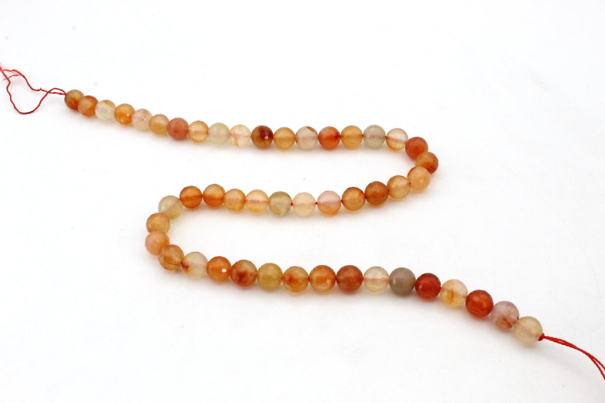 Carnelian Stone Round Faceted AB Gemstone Beads 16" Strand