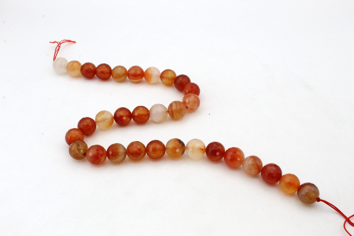 Carnelian Stone Round Faceted AB Gemstone Beads 16" Strand