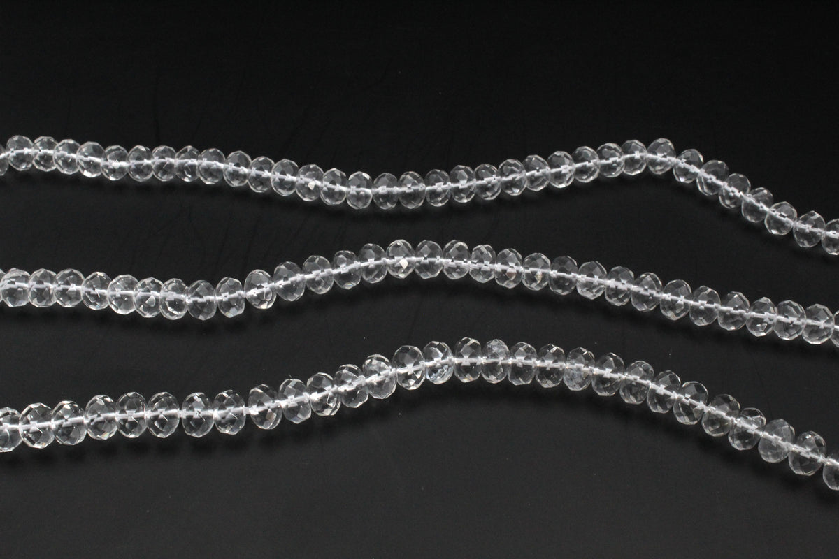 Clear Quartz Rondelle Faceted Gemstone beads 16"Strand