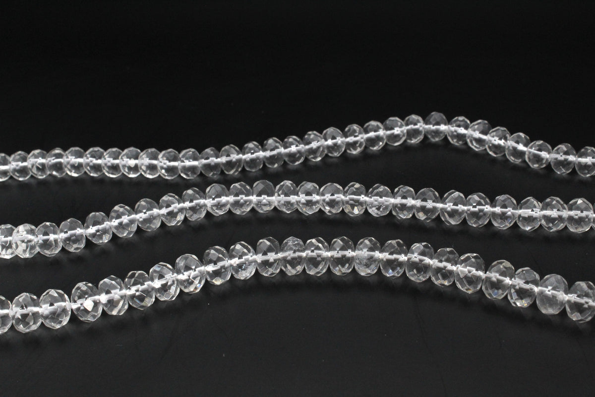 Clear Quartz Rondelle Faceted Gemstone beads 16"Strand