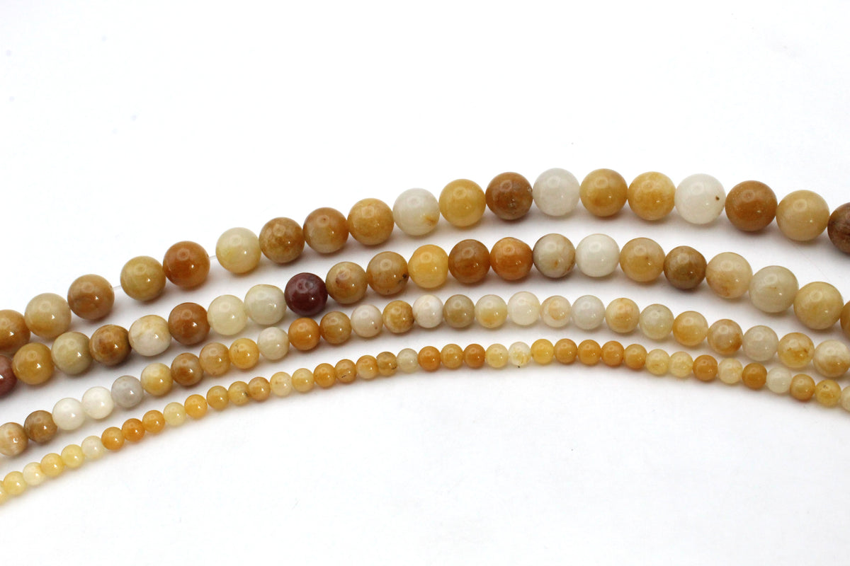 Yellow Jade Round Gemstone Beads, 16 inches Strand