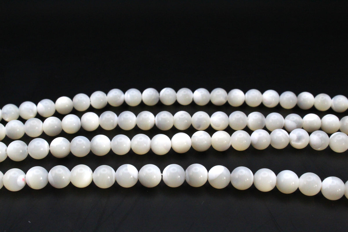 MOP White Round Gemstone Beads16" Strand