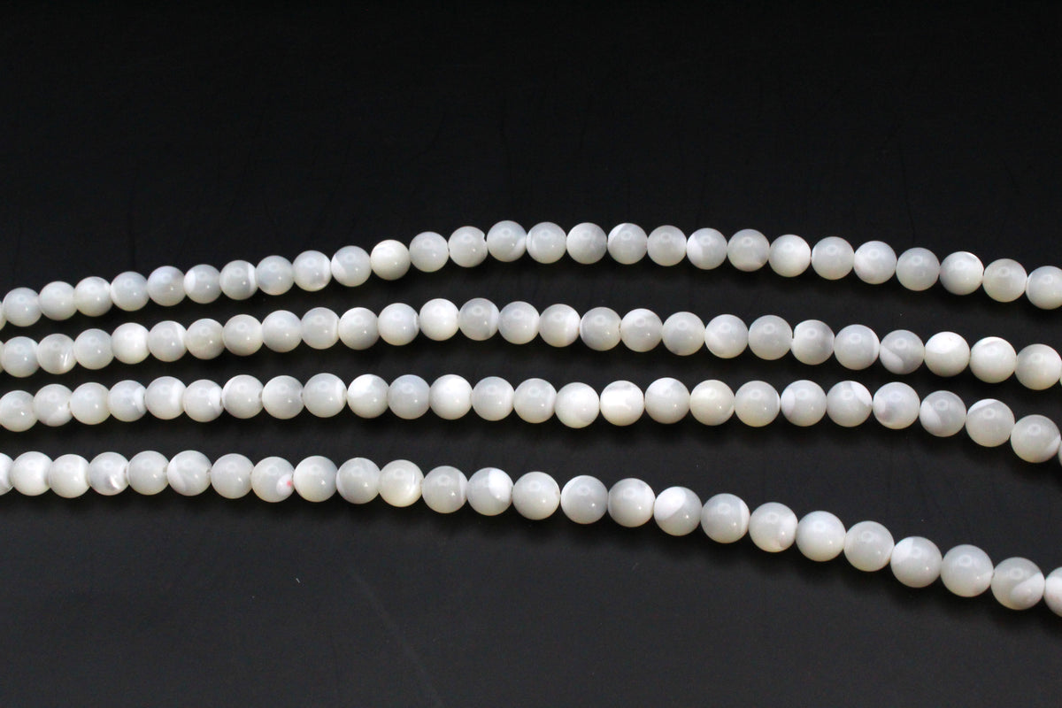 MOP White Round Gemstone Beads16" Strand