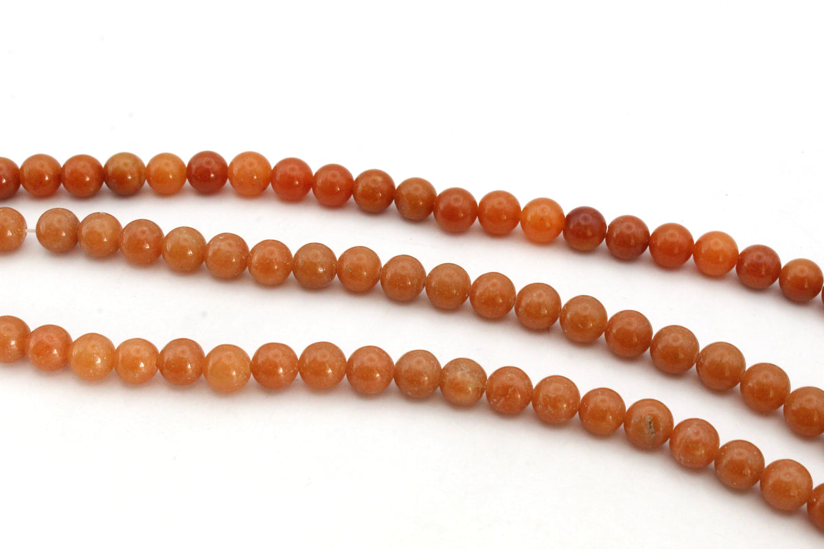 Red Aventurine Round Gemstone Beads 16" Strand
