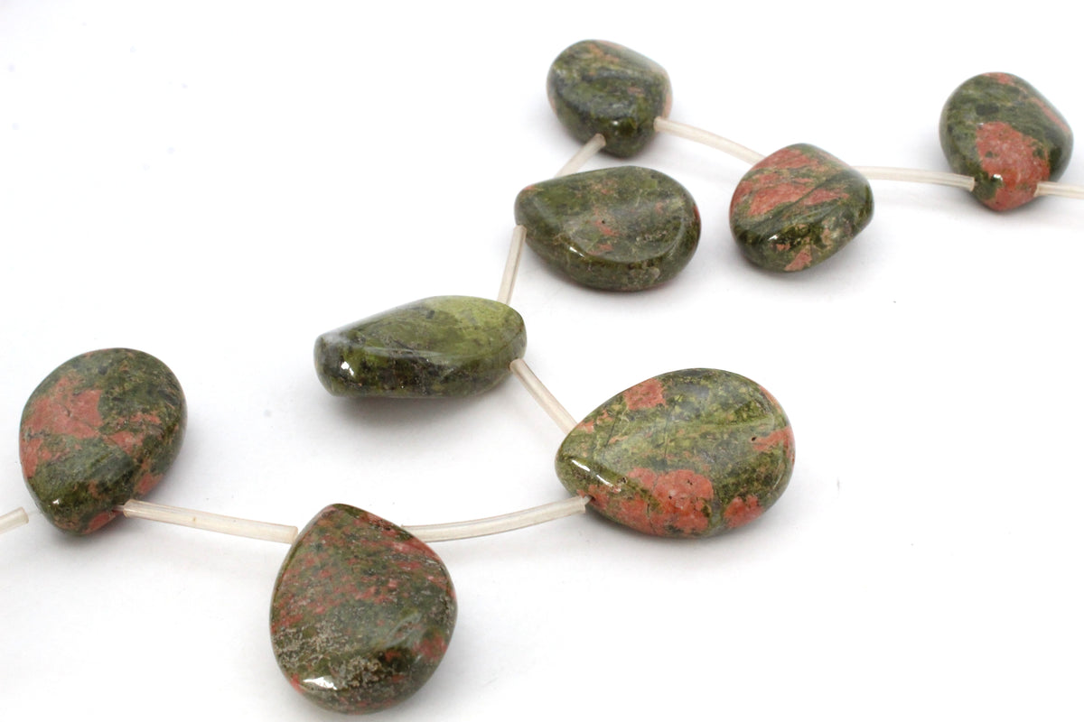 Unakite Drop Side 22 mm Gemstrone Beads