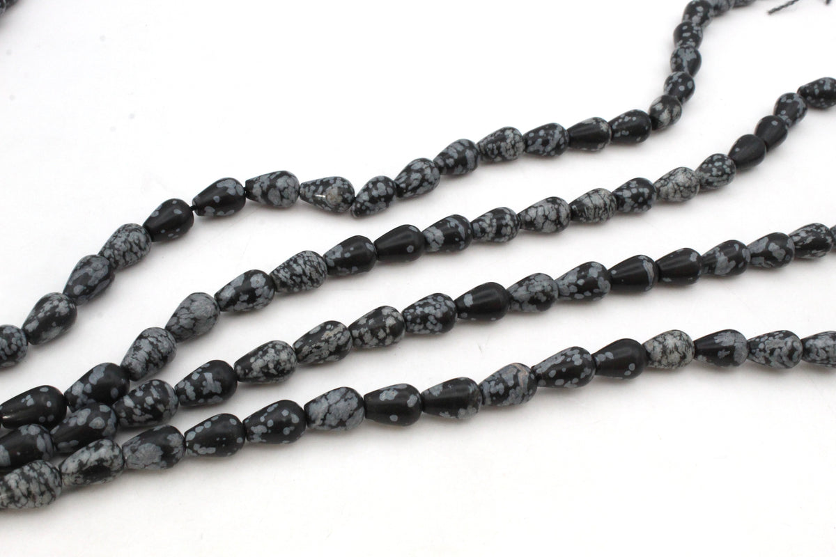 Snowflake Obsidian Tears Drop 8 x 12 mm Gemstone Beads