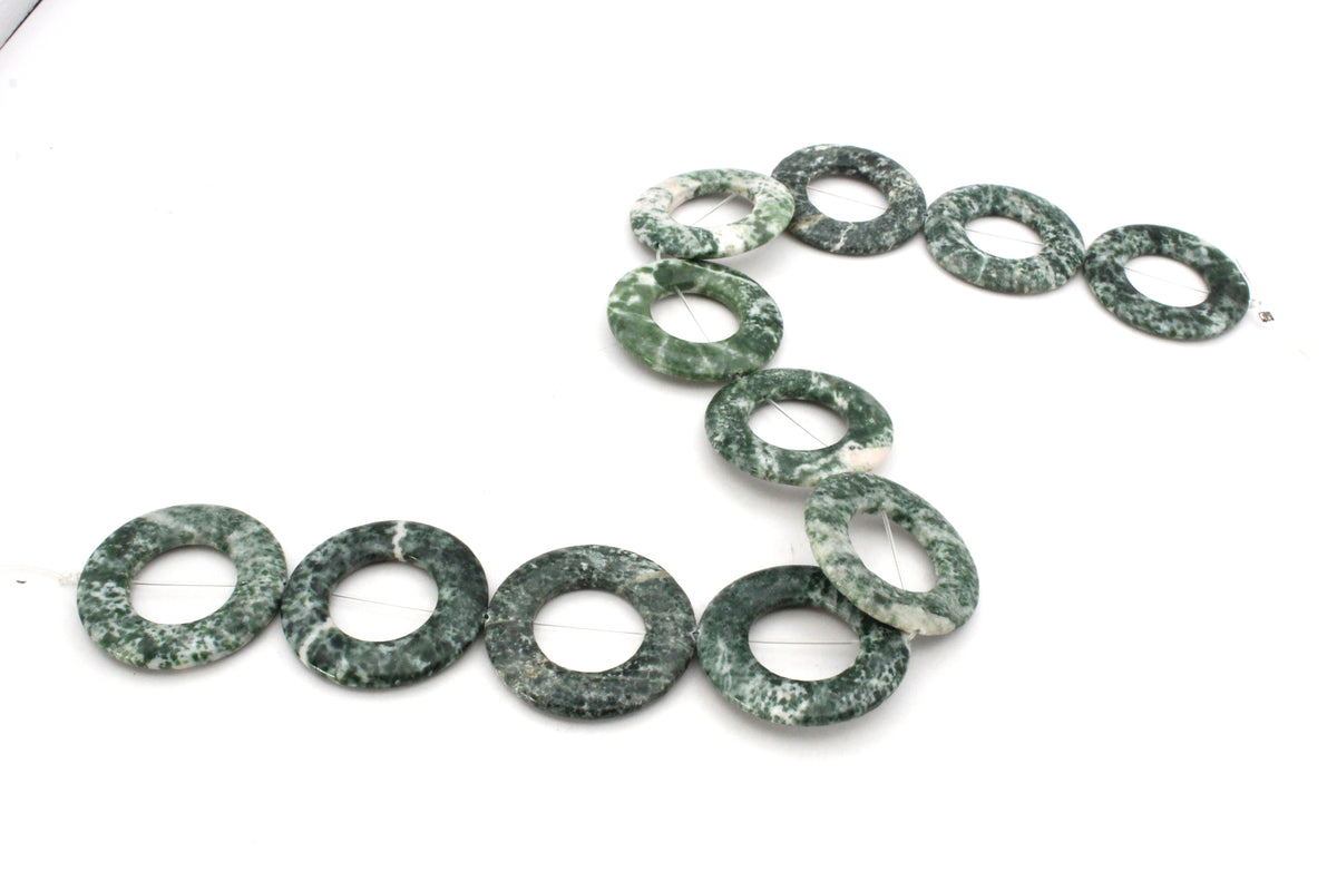 Green Spot Jasper Donut 35 mm Gemstone Beads