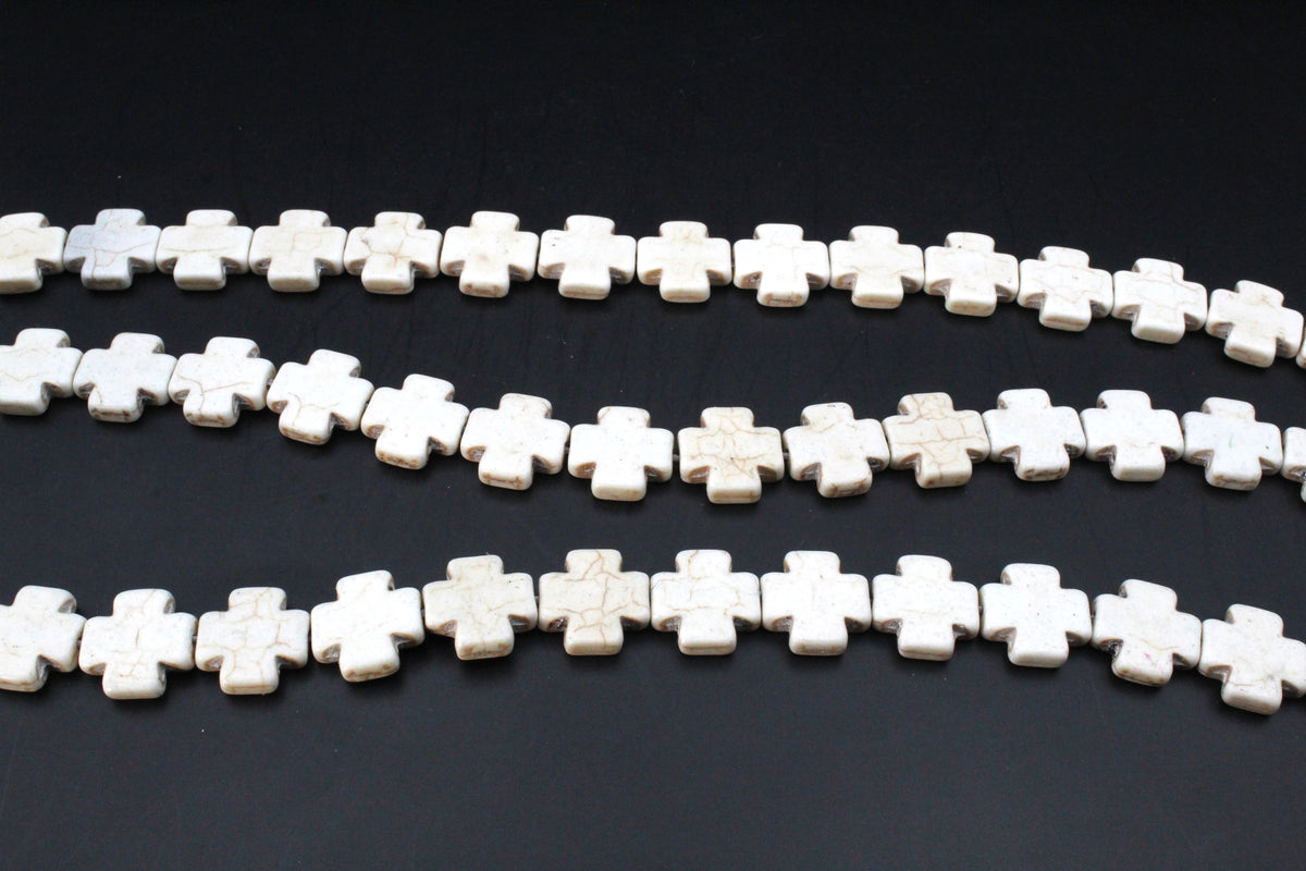 White Howlite Cross 16 x 16 mm Gemstone Beads