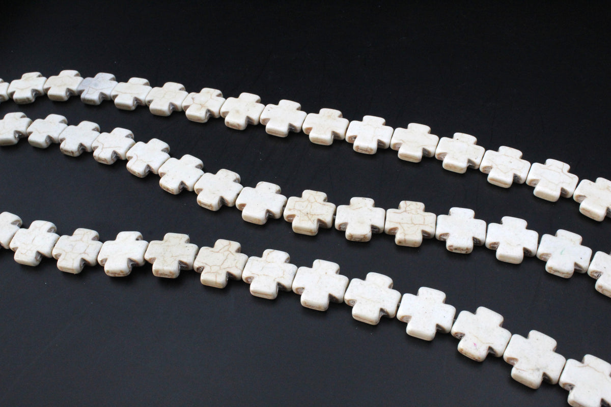 White Howlite Cross 16 x 16 mm Gemstone Beads