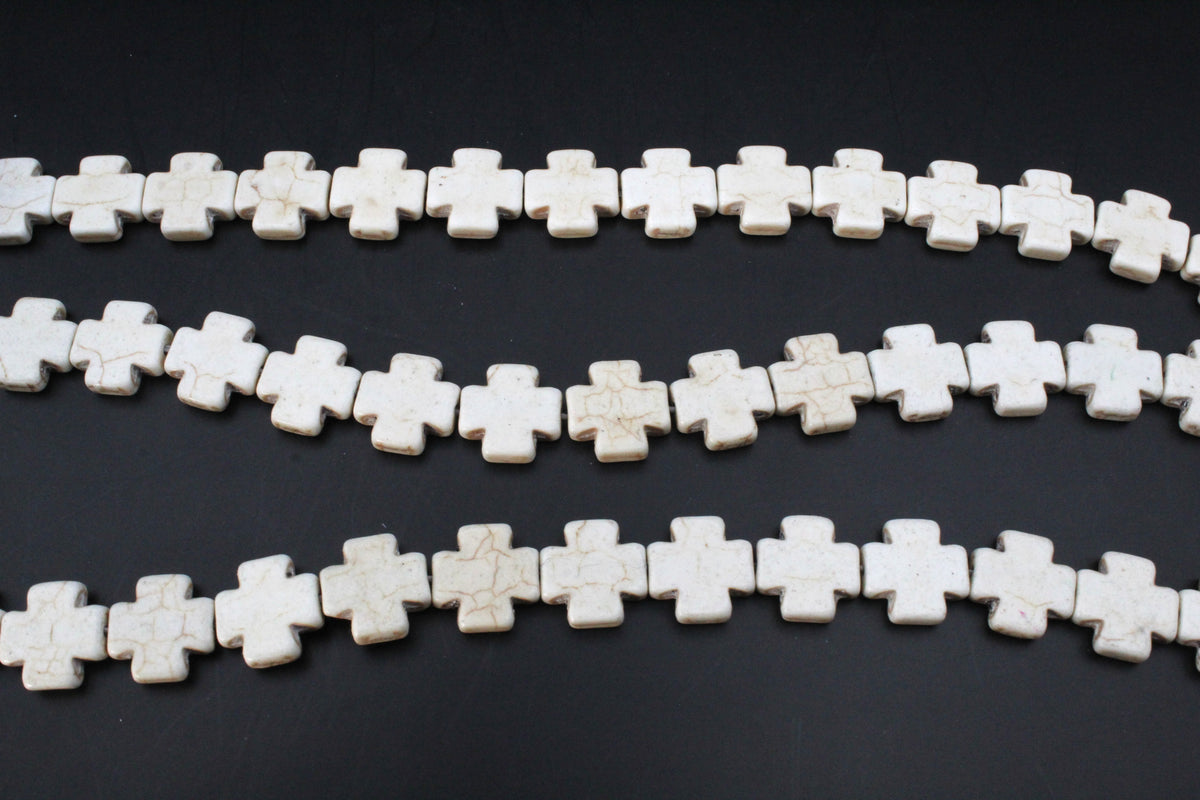 White Howlite Cross 16 x 16 mm Gemstone Beads