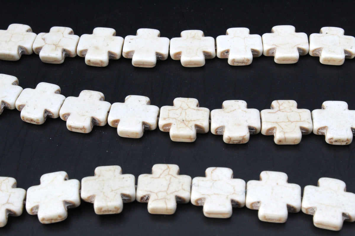 White Howlite Cross 16 x 16 mm Gemstone Beads