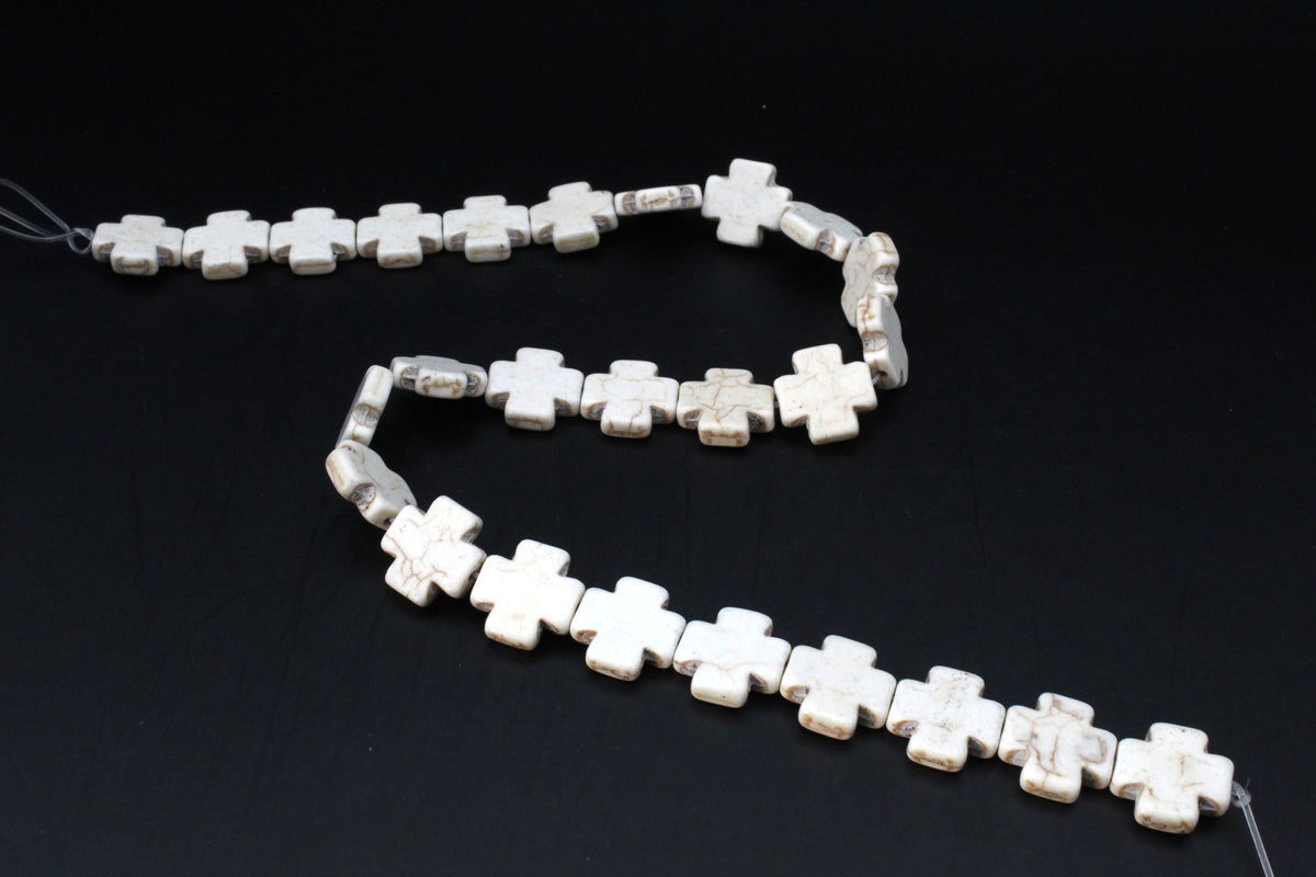 White Howlite Cross 16 x 16 mm Gemstone Beads
