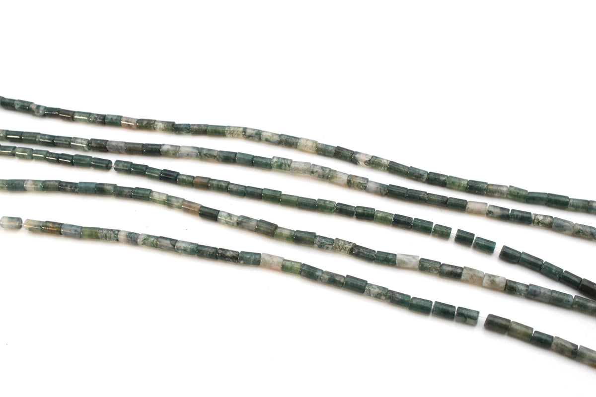 Moss Agate Bamboo 3 x 5 mm Gemstone Beads