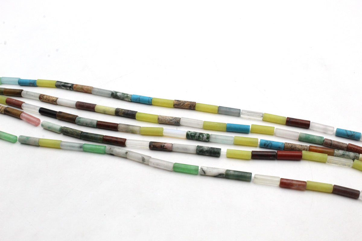 Multi-Gemstone Bamboo 4 x 13 mm Gemstone Beads