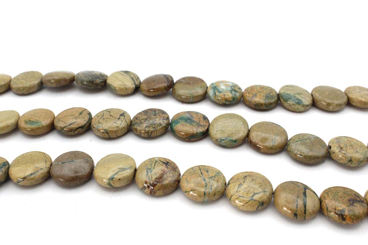 Green Lime Jasper Coin 16 x 30 mm Gemstone Beads