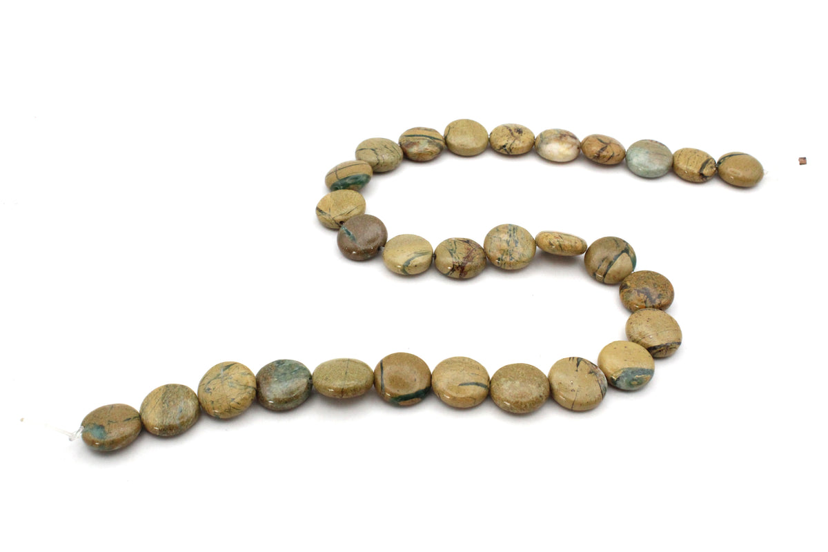Green Lime Jasper Coin 16 x 30 mm Gemstone Beads