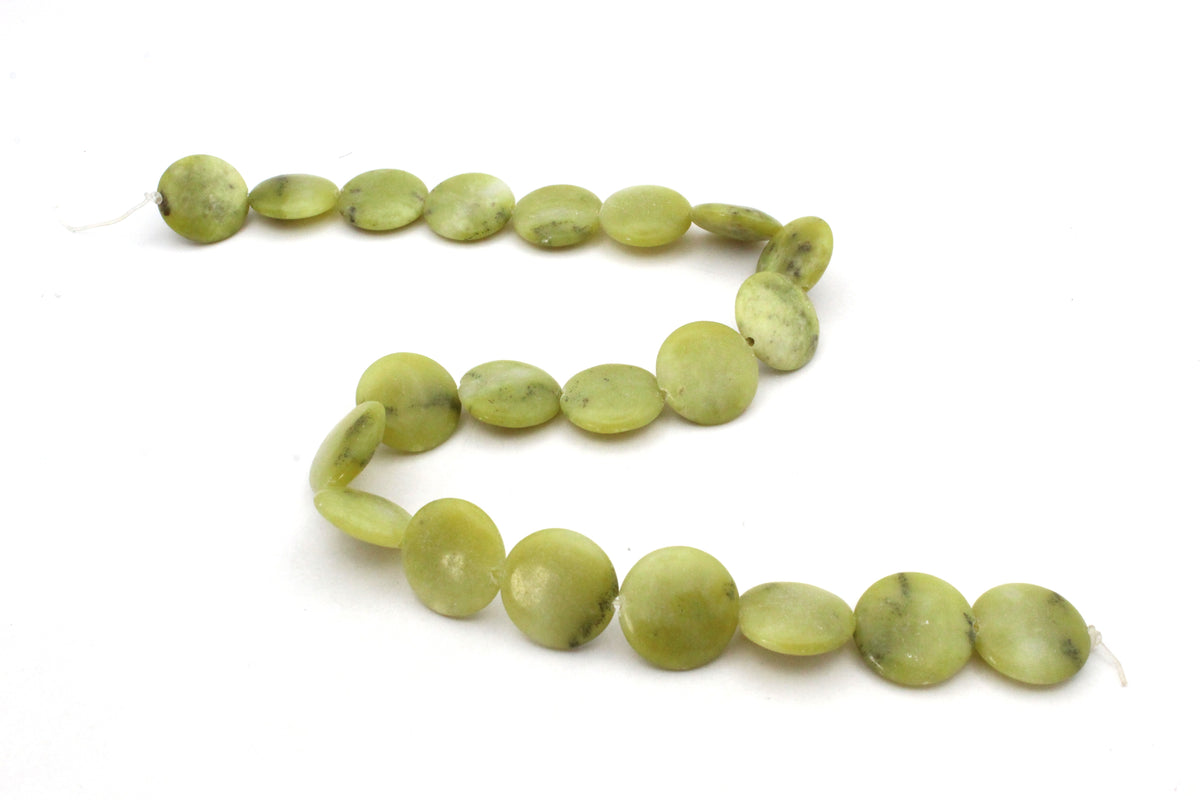 Olive Jade Coin Gemstone Beads 16" Strand