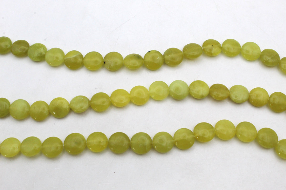 Olive Jade Coin Gemstone Beads 16" Strand