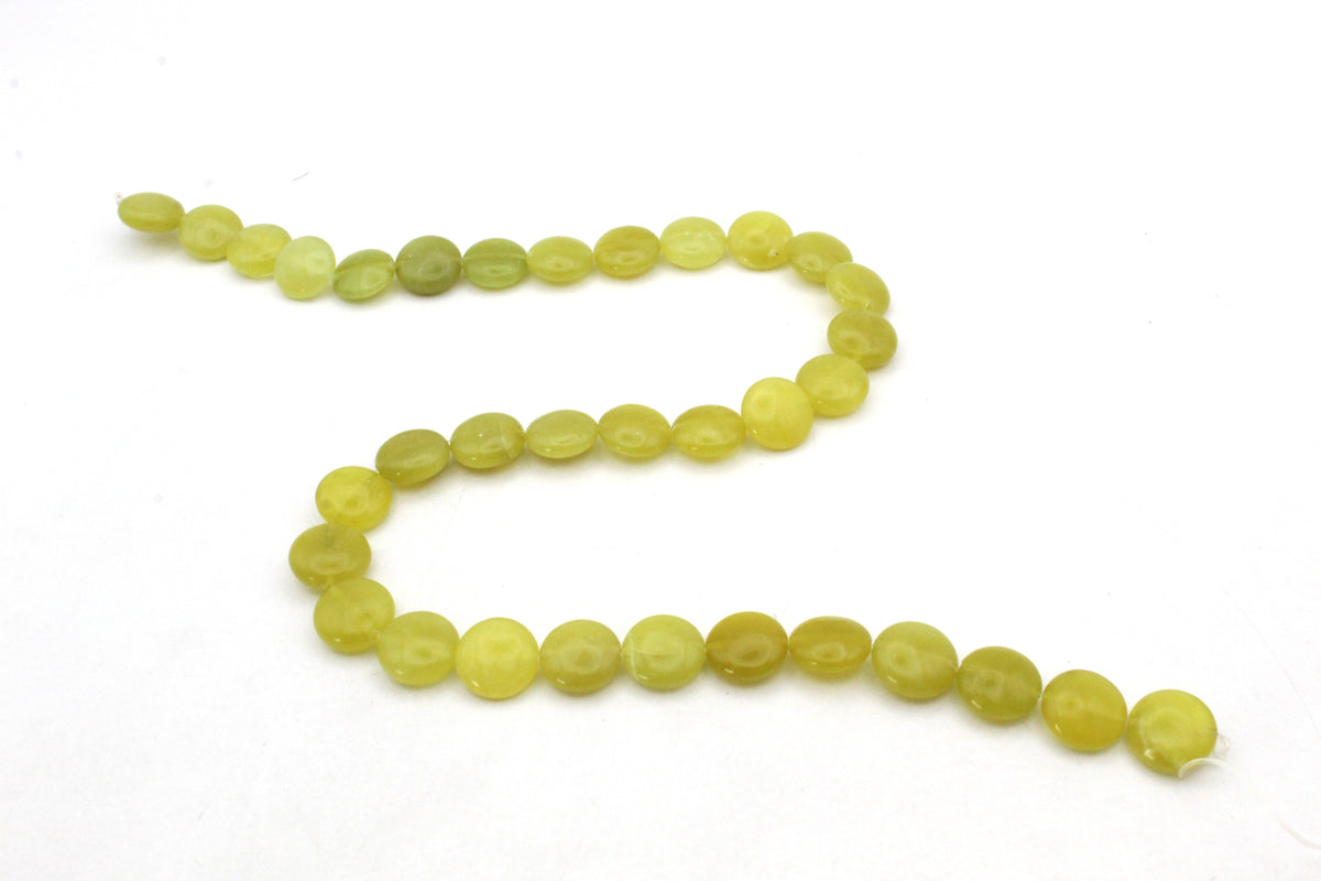 Olive Jade Coin Gemstone Beads 16" Strand