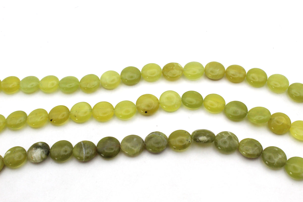 Olive Jade Coin Gemstone Beads 16" Strand