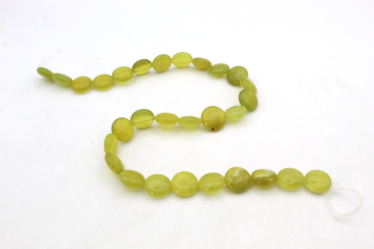 Olive Jade Coin Gemstone Beads 16" Strand