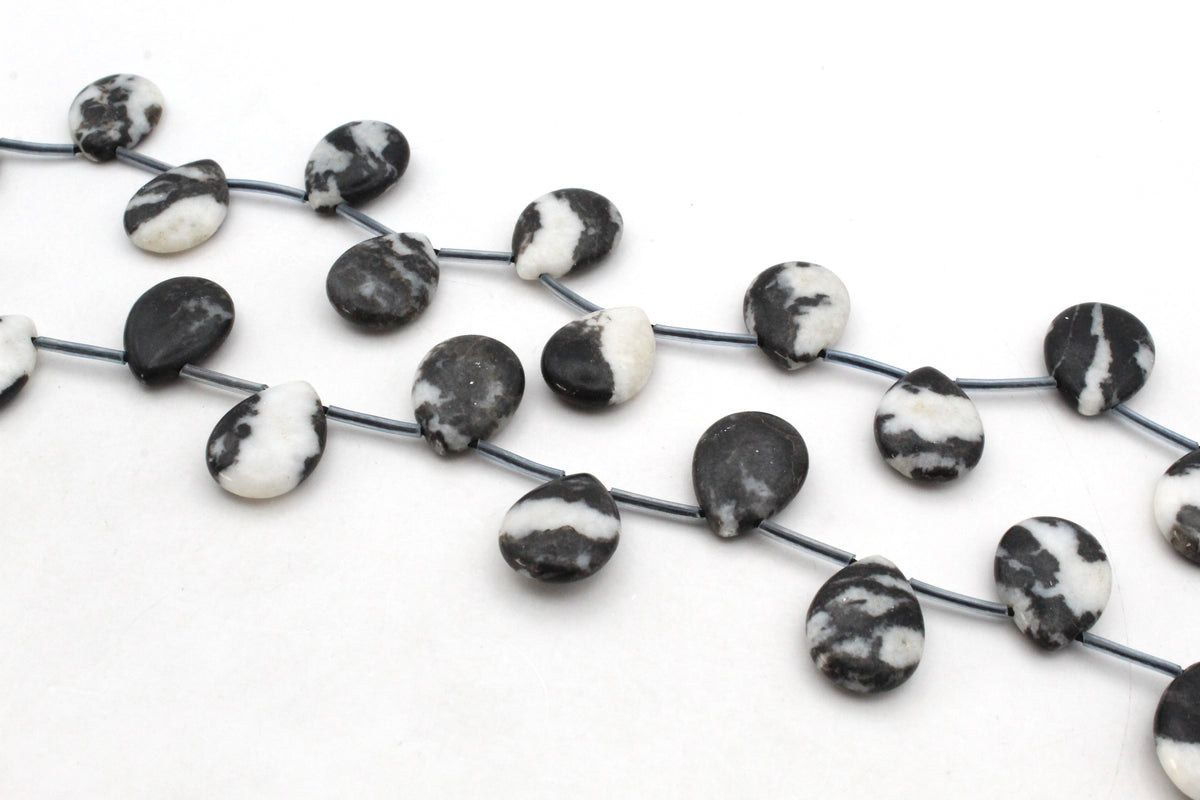 Black White Zebra Jasper Leaf Gemstone Beads