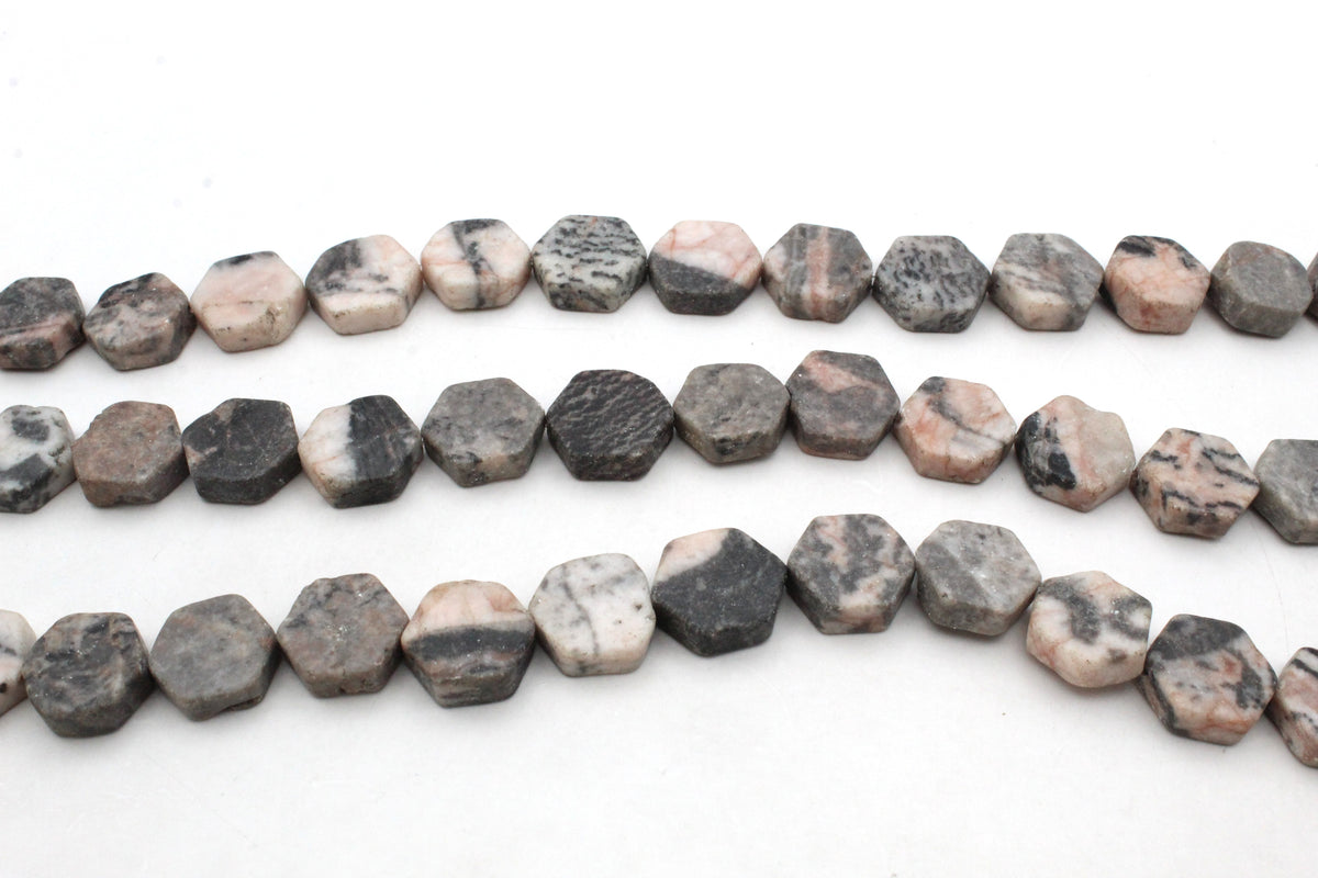 Pink Zebra Jasper Hexagonal 16 mm Gemstone Beads 16" Strand
