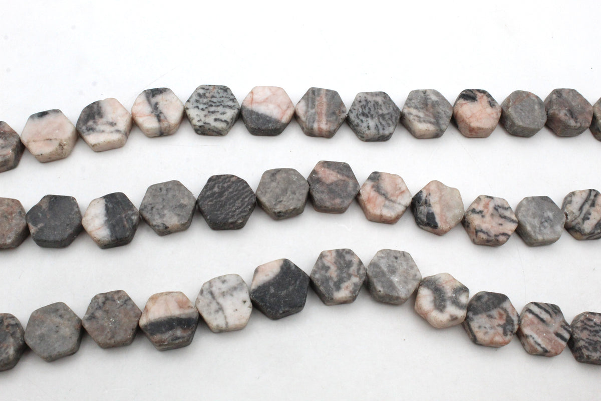 Pink Zebra Jasper Hexagonal 16 mm Gemstone Beads 16" Strand