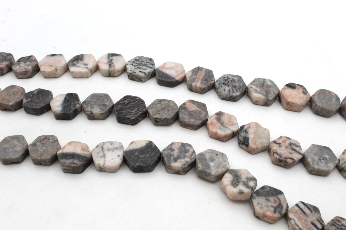 Pink Zebra Jasper Hexagonal 16 mm Gemstone Beads 16" Strand