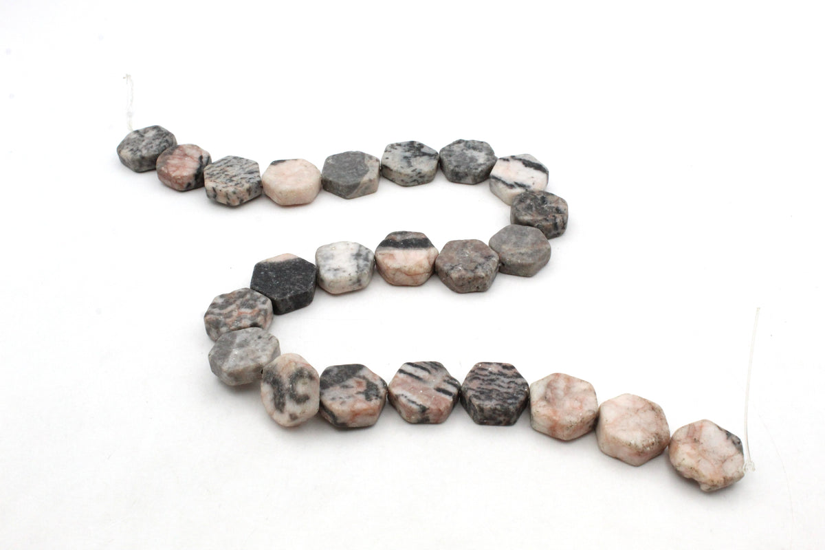Pink Zebra Jasper Hexagonal 16 mm Gemstone Beads 16" Strand