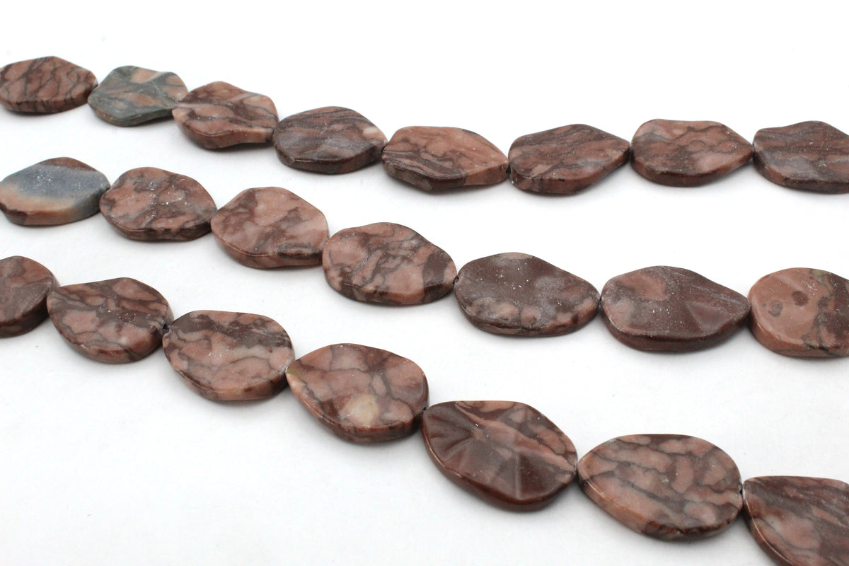 Coco Jasper Lotus Wavy 20 x 30 mm Gemstone Beads 16" Strand