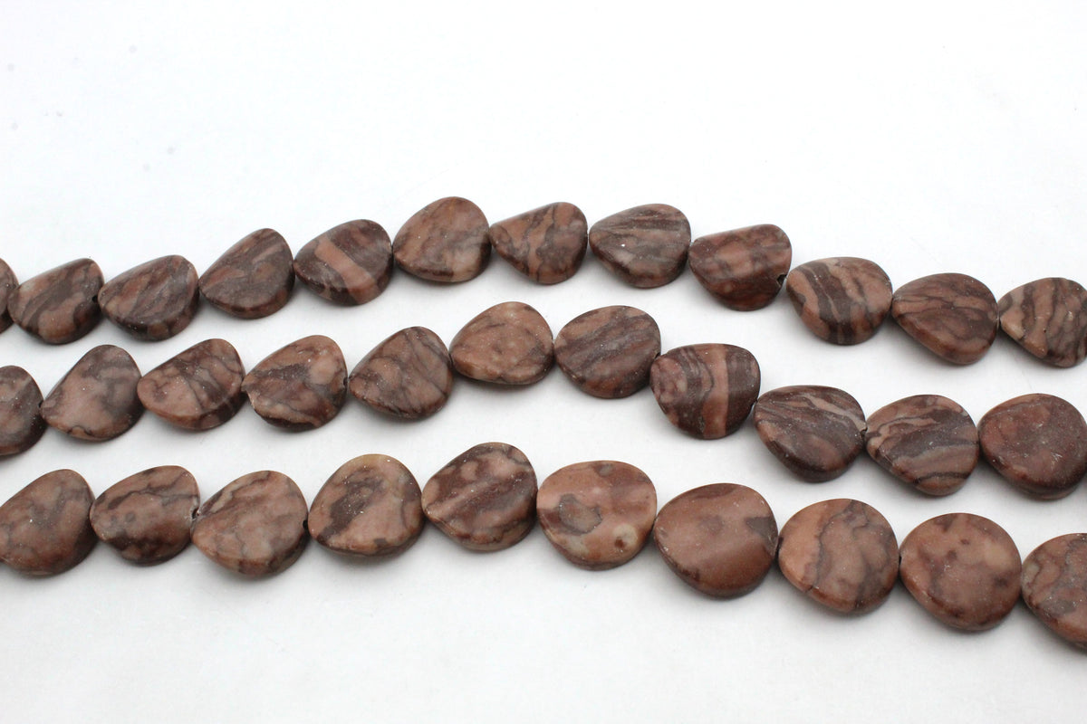 Coco Jasper Coin Wavy 20 mm Gemstone Beads 16" Strand