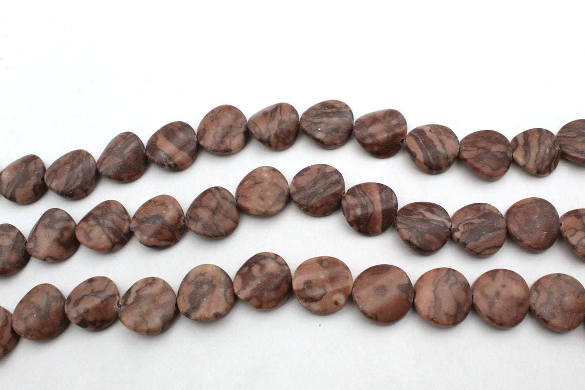 Coco Jasper Coin Wavy 20 mm Gemstone Beads 16" Strand