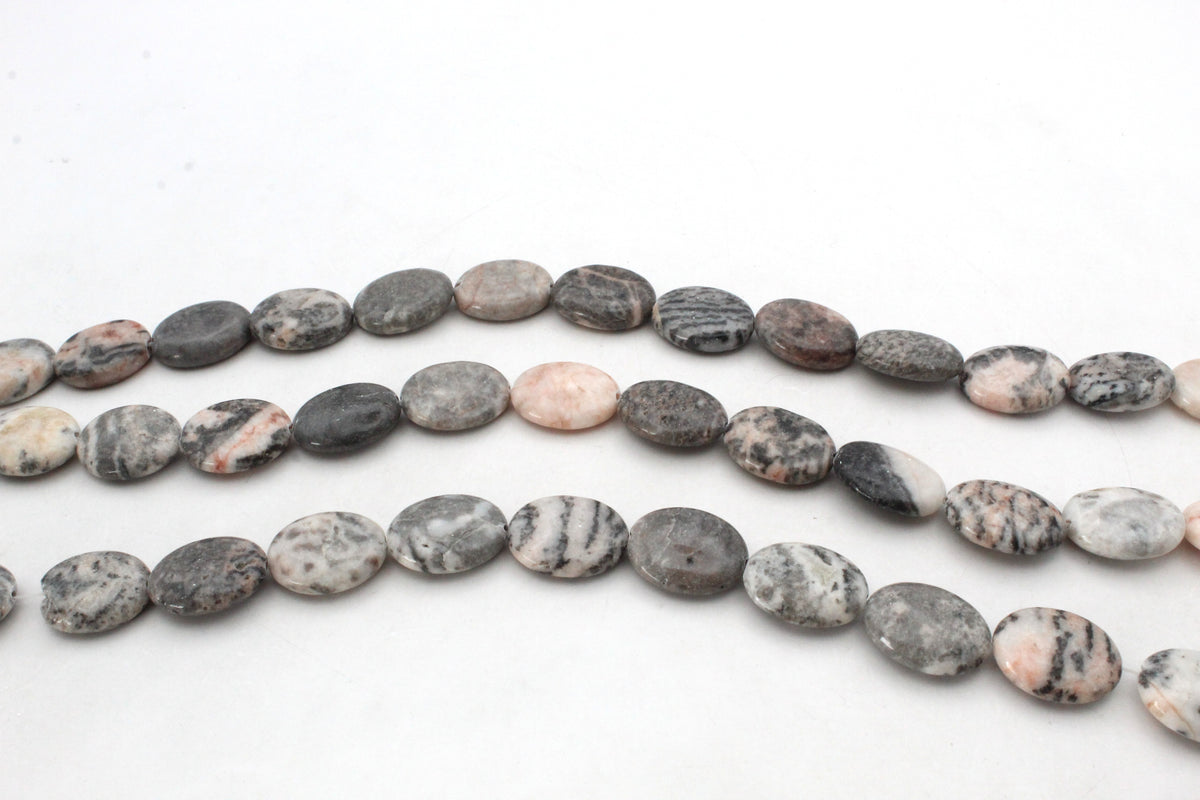 Pink Zebra Jasper Oval Flat 15 x 20 mm Gemstone Beads 16" Strand