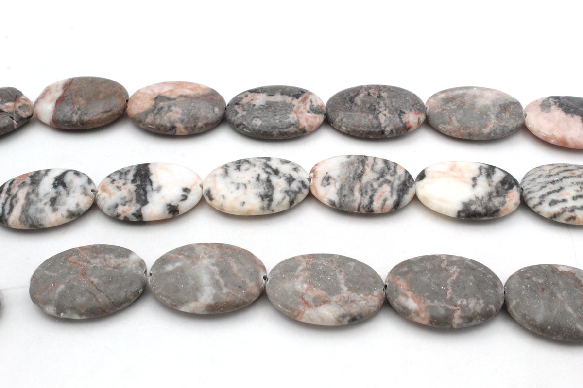 Pink Zebra Jasper Oval Flat 24 x 34 mm Gemstone Beads 16" Strand