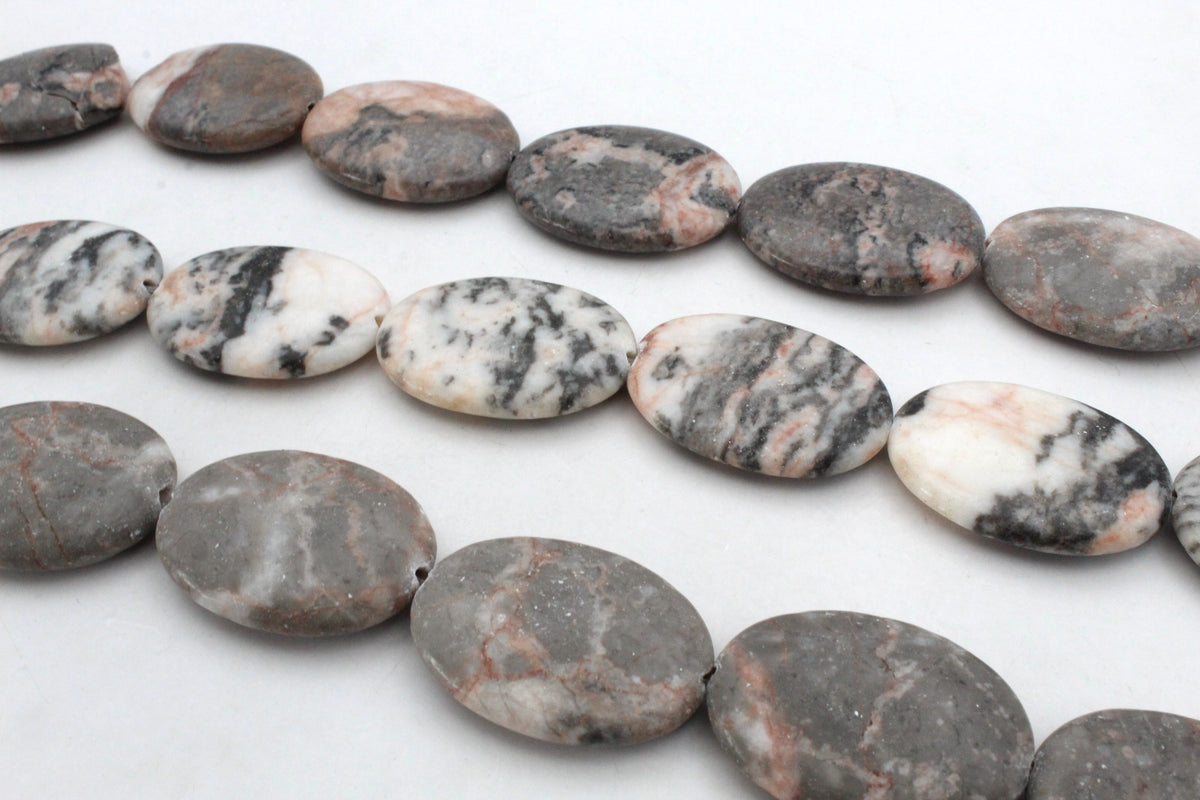 Pink Zebra Jasper Oval Flat 24 x 34 mm Gemstone Beads 16" Strand
