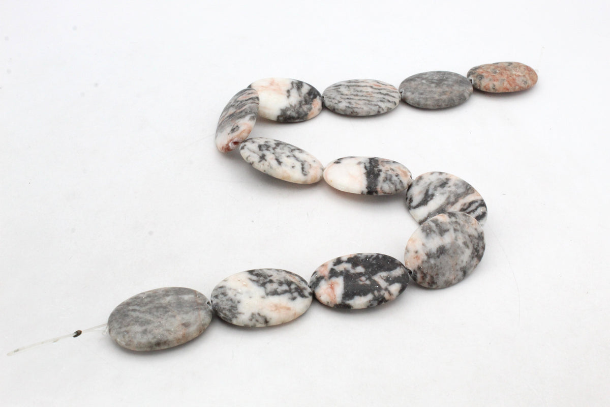 Pink Zebra Jasper Oval Flat 24 x 34 mm Gemstone Beads 16" Strand